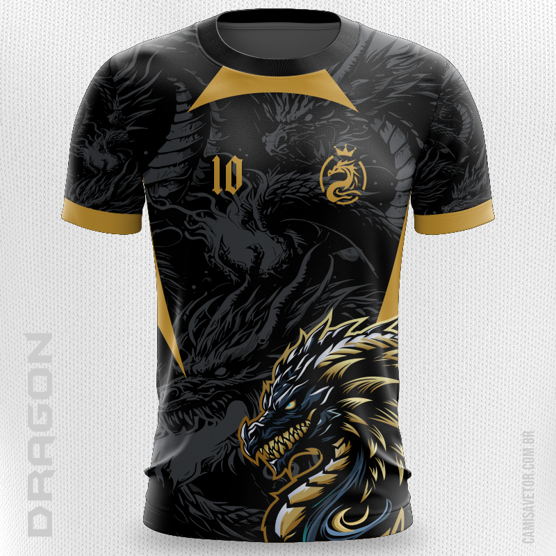 CAMISA VETOR DRAGÃO PRETO E DOURADO