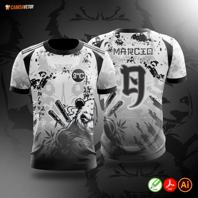 A Estampa Interclasse Panda Samurai traz a combinação de fofura e força, ideal para representar a garra do seu time na competição!