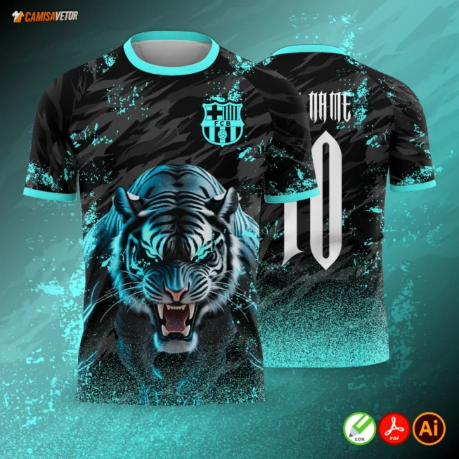 Destaque sua equipe com estilo, garra e personalidade! A estampa Tigre Azul é perfeita para uniformes interclasse, camisas escolares, eventos esportivos ou para quem ama designs impactantes e modernos.