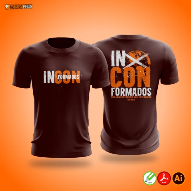 Transmita fé, identidade e estilo com a Estampa Inconformados RM 12-2! Inspirada em Romanos 12:2, essa arte é perfeita para grupos religiosos, eventos cristãos, camisetas de jovens e ministérios que querem se destacar com um design moderno e cheio de significado.