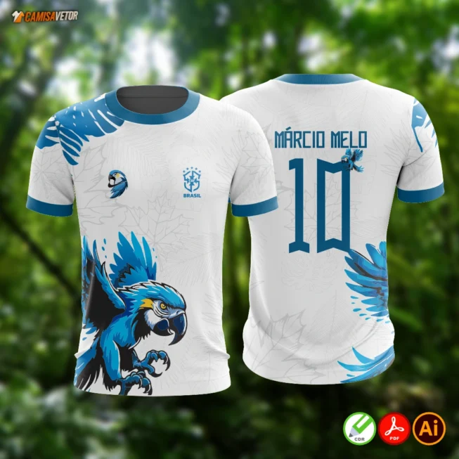 Destaque sua turma com uma estampa que é puro orgulho brasileiro! A Arara Azul traz imponência, liberdade e beleza tropical em uma arte moderna e cheia de atitude — perfeita para representar sua equipe nas gincanas, olimpíadas e eventos escolares.