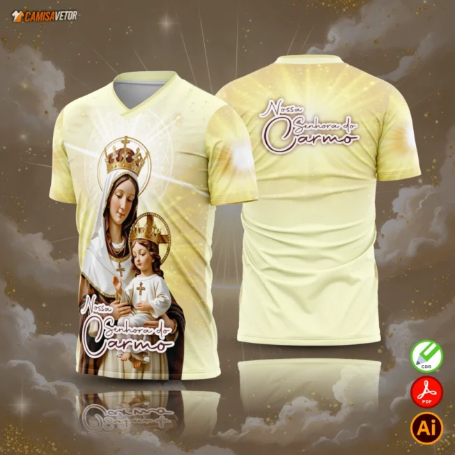 Expresse sua fé e devoção com a Estampa Nossa Senhora do Carmo, um design inspirado na padroeira que transmite amor, proteção e espiritualidade. Perfeita para criar camisetas, lembranças religiosas, artigos de decoração e muito mais.