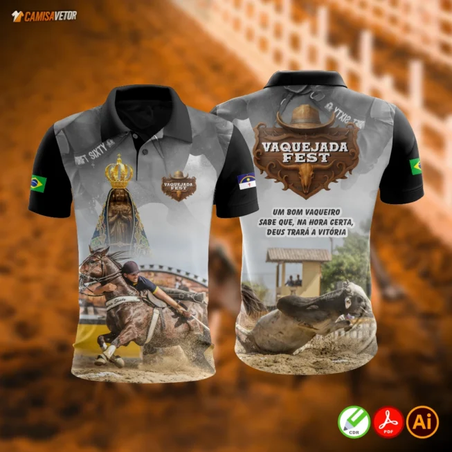 Destaque-se no evento com a Estampa Vaquejada Fest! Um design moderno e vibrante, feito especialmente para quem vive a paixão da vaquejada e quer levar estilo para camisas, abadás e uniformes personalizados.