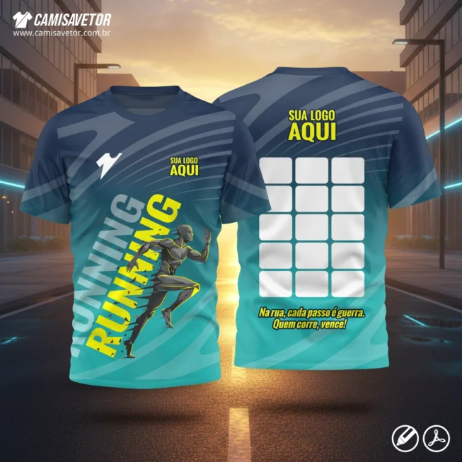 Aumente o impacto visual das suas camisas esportivas com a Estampa Camisa Corrida de Rua Running! Um design moderno, dinâmico e perfeito para projetos de corrida de rua, equipes esportivas, eventos e personalizações profissionais.