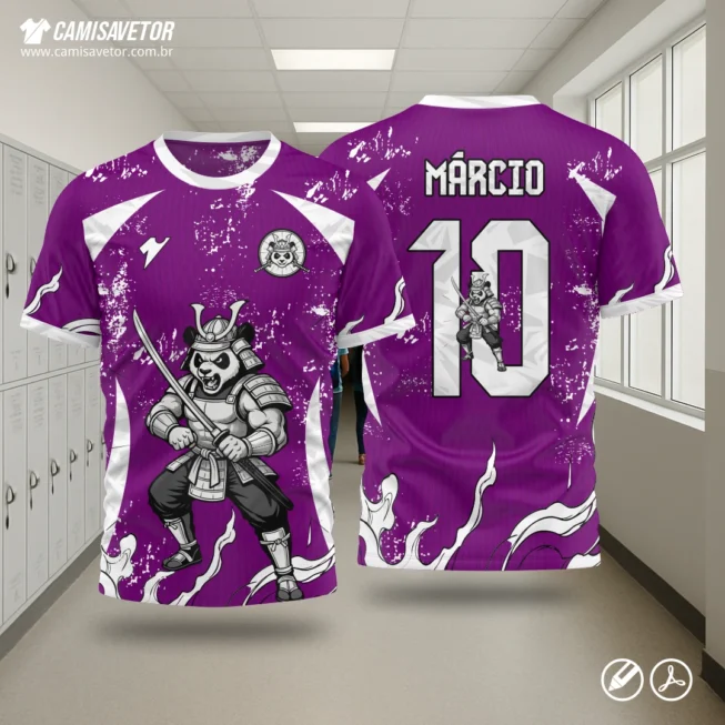 Apresente muita força, estilo e atitude na sua camisa interclasse com a Estampa Camisa Interclasse Mestre Panda Samurai!