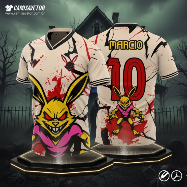 Chegou a estampa que vai fazer o seu time se destacar nos jogos interclasses! Apresentamos a Estampa Coelho Freddy, a combinação perfeita de estilo, humor e design profissional para as camisas do seu evento.
