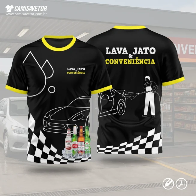 Agilize a sua produção de uniformes com esta arte profissional e exclusiva para Lava Jato e Conveniência. Desenvolvida com alto padrão de qualidade, esta estampa é ideal para sublimação, serigrafia ou transfer, garantindo um visual moderno e confiável para a equipe do seu cliente.