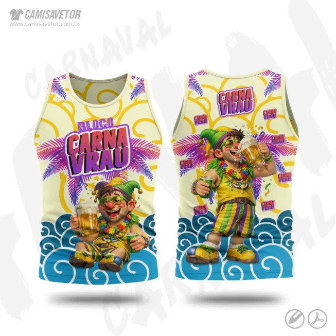 A Estampa Carnaval Bloco Carnavrau 06 é um produto digital profissional, ideal para camisetas de blocos carnavalescos, abadás, eventos de carnaval, festas e ações promocionais. Design alegre e temático, perfeito para personalização e impressão.