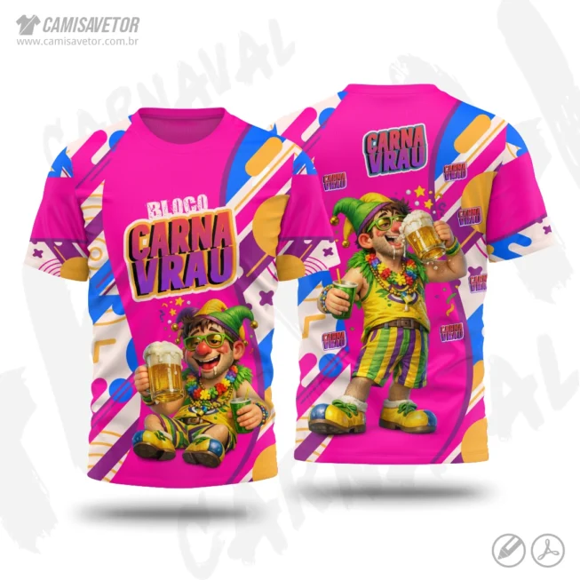 A Estampa Carnaval Bloco Carnavrau 11 é um produto digital profissional, ideal para camisetas de blocos carnavalescos, abadás, eventos de carnaval, festas e ações promocionais. Design alegre e temático, perfeito para personalização e impressão.