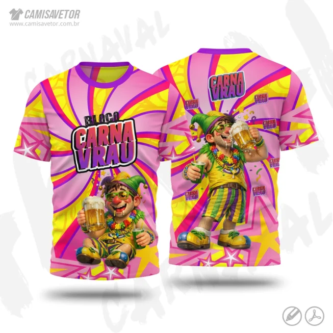 A Estampa Carnaval Bloco Carnavrau 13 é um produto digital profissional, ideal para camisetas de blocos carnavalescos, abadás, eventos de carnaval, festas e ações promocionais. Design alegre e temático, perfeito para personalização e impressão.