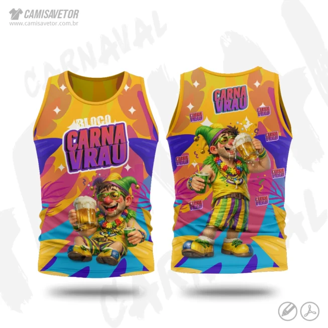 A Estampa Carnaval Bloco Carnavrau 16 é um produto digital profissional, ideal para camisetas de blocos carnavalescos, abadás, eventos de carnaval, festas e ações promocionais. Design alegre e temático, perfeito para personalização e impressão.