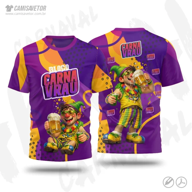 A Estampa Carnaval Bloco Carnavrau 17 é um produto digital profissional, ideal para camisetas de blocos carnavalescos, abadás, eventos de carnaval, festas e ações promocionais. Design alegre e temático, perfeito para personalização e impressão.