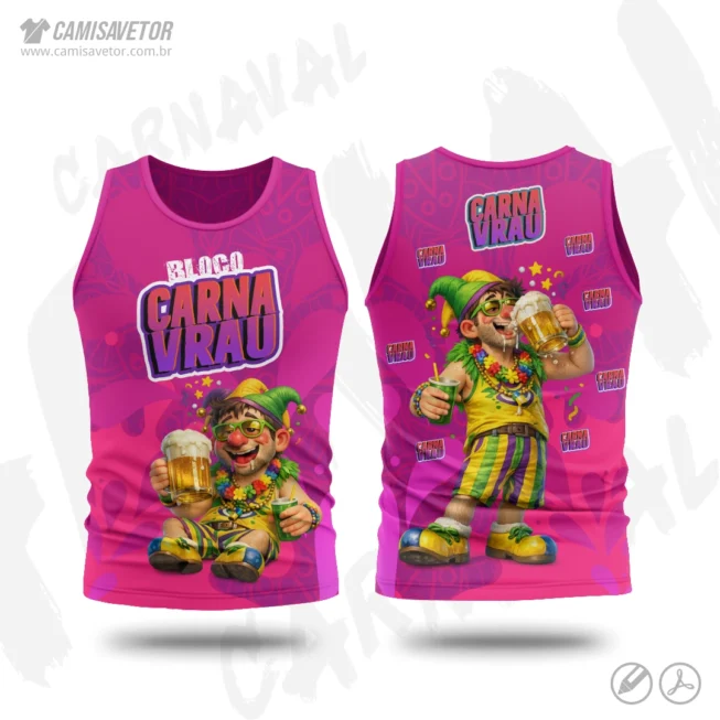 A Estampa Carnaval Bloco Carnavrau 18 é um produto digital profissional, ideal para camisetas de blocos carnavalescos, abadás, eventos de carnaval, festas e ações promocionais. Design alegre e temático, perfeito para personalização e impressão.
