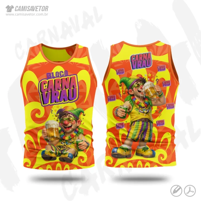 A Estampa Carnaval Bloco Carnavrau 20 é um produto digital profissional, ideal para camisetas de blocos carnavalescos, abadás, eventos de carnaval, festas e ações promocionais. Design alegre e temático, perfeito para personalização e impressão.