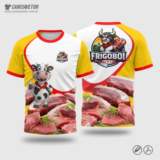 A Estampa Frigorífico FrigoBoi é um produto digital profissional, ideal para camisetas de frigoríficos, açougues, empresas do setor de carnes, eventos promocionais e uniformes de equipe. Design com identidade forte e temática do agronegócio, pronto para impressão.