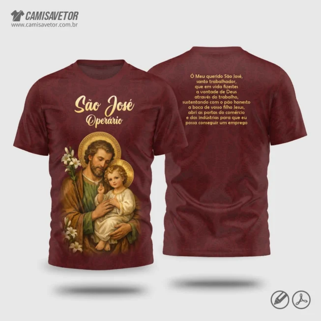 A Estampa Católica São José Operário é um produto digital profissional, ideal para camisetas religiosas, grupos de igreja, pastorais, movimentos católicos e eventos comemorativos. O tema São José Operário representa trabalho, fé, humildade e proteção, com design devocional moderno e pronto para impressão.
