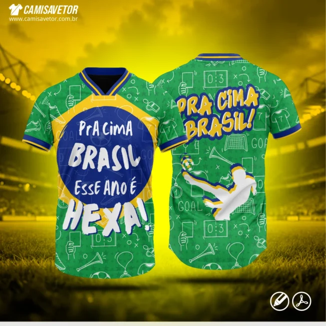 Estampa Camisa do Brasil Copa do Mundo 01 é um produto digital profissional, ideal para camisetas temáticas da Copa do Mundo, eventos esportivos, torcidas e personalização de camisas do Brasil.
