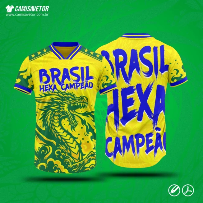 Estampa Camisa do Brasil Copa do Mundo Dragão é um produto digital profissional, ideal para camisetas de torcida, eventos esportivos, Copa do Mundo e personalização de camisas do Brasil.