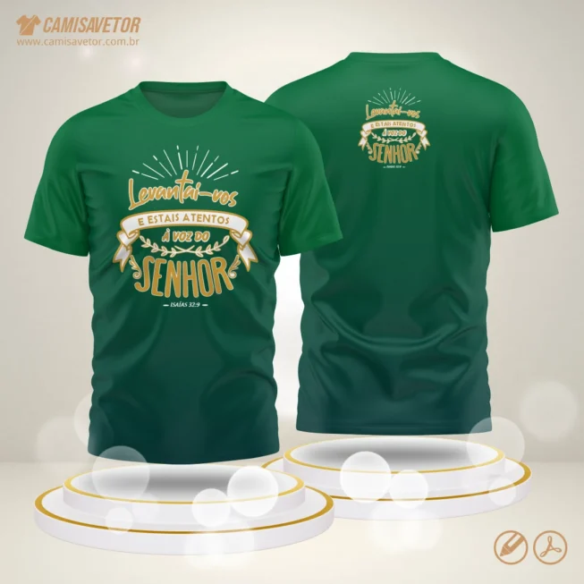 Estampa Católica Isaías 32:9 é um produto digital profissional, ideal para camisetas cristãs, grupos de oração, eventos religiosos e projetos personalizados.
